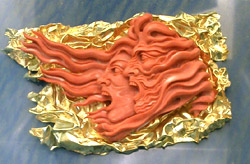 純金と赤珊瑚 叫ぶ男女のカメオ彫刻 カルロ・パルラーティ
