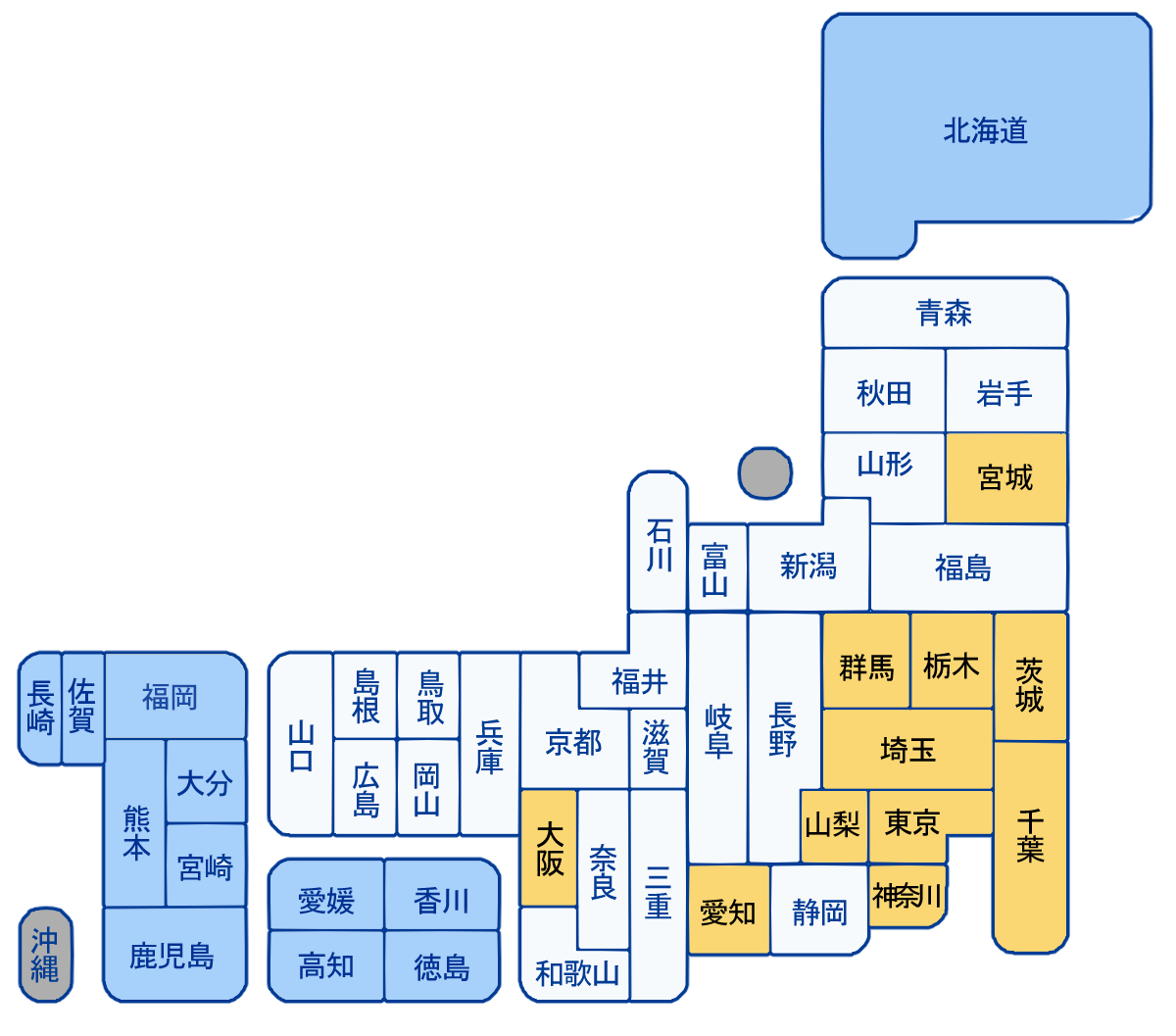 工事対応エリアを表した日本地図