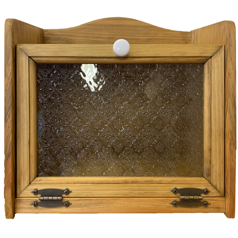 ブレッドケース フローラガラス アンティークブラウン 35×25×32cm 木製