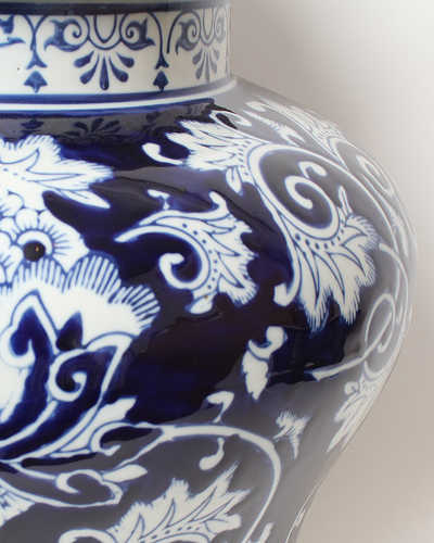 蓋付き 飾り壺 シノワズリ 陶器製 花瓶 ブルー ホワイト 玄関 リビング 