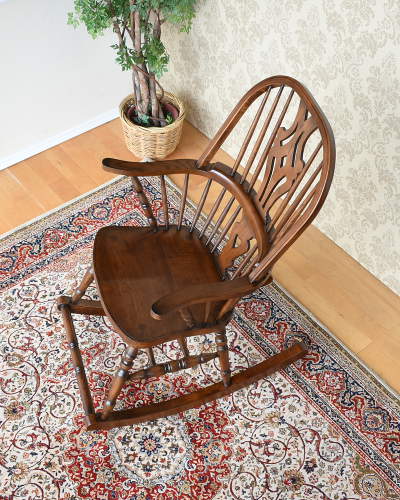 ロッキングチェア 木製 椅子 板座 オーク材 アンティーク調 英国家具