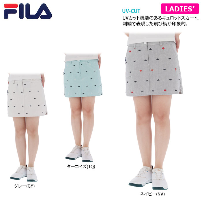 FILA GOLF 飛び柄刺繍 コードレーン インナーパンツ一体型 キュロットスカート view1