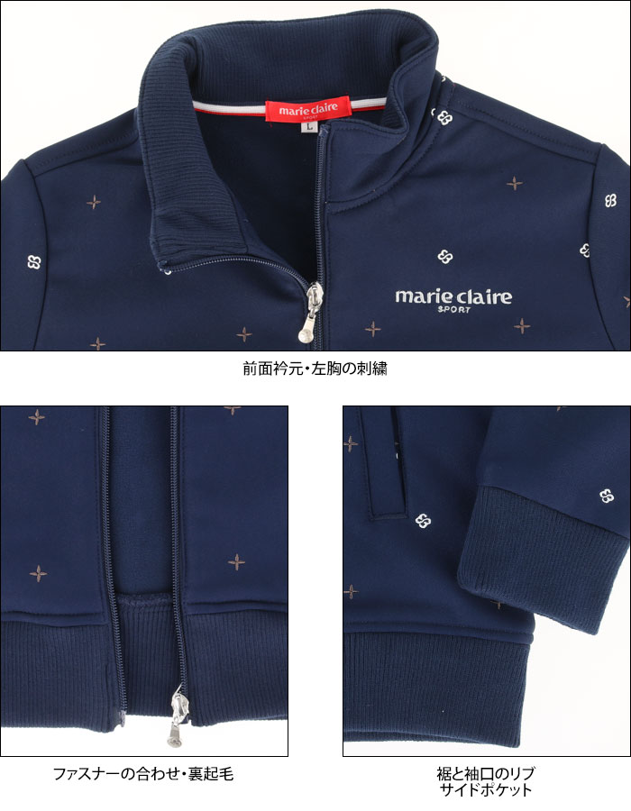 marie claire GOLF 飛び柄刺繍 裏起毛 長袖 フルジップ ブルゾン view3