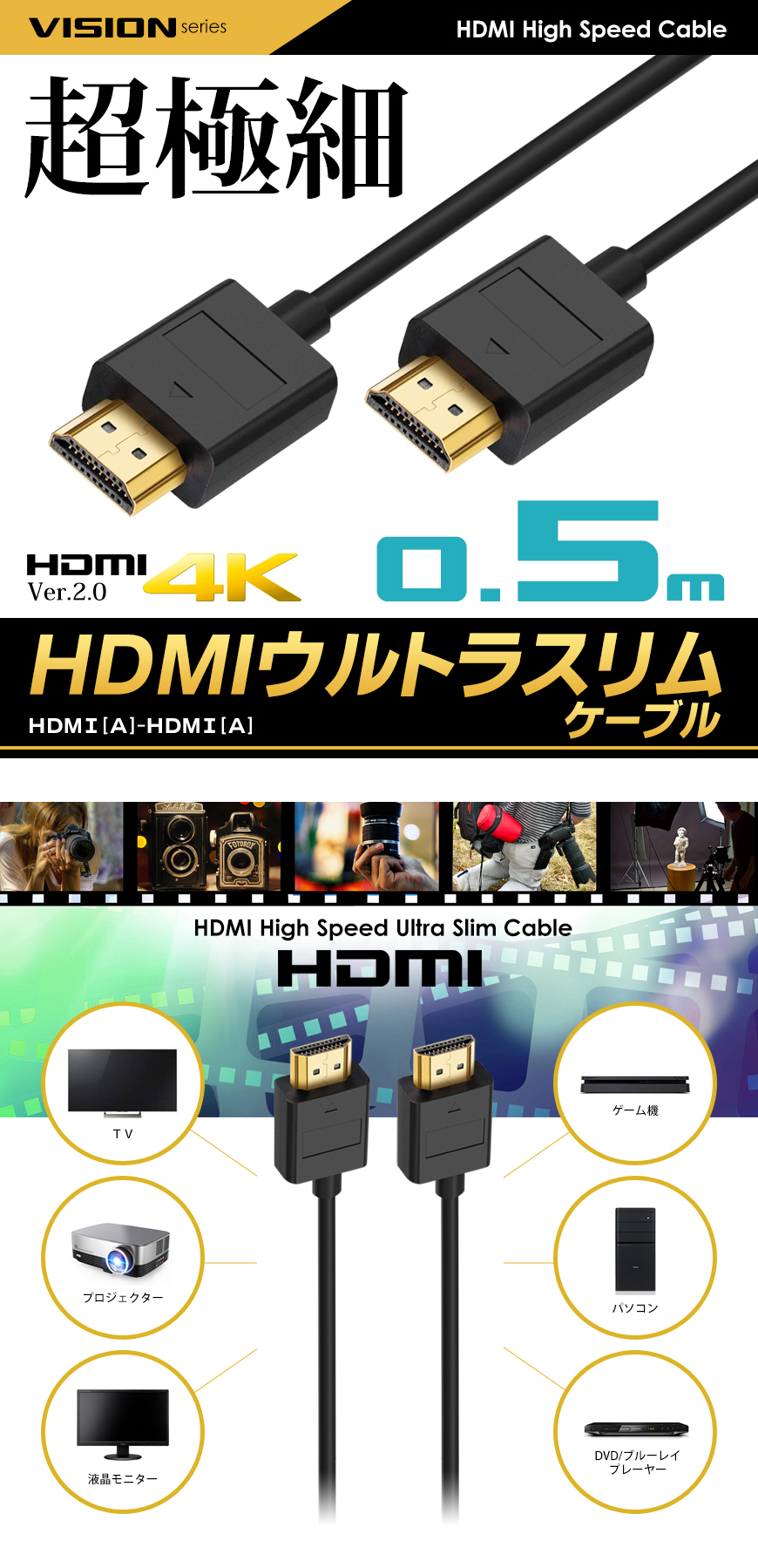 HDMIケーブル ウルトラスリム 0.5m 50cm 超極細 直径約3mm Ver2.0 4K 60Hz Nintendo switch PS4  XboxOne 送料無料 :BB-HDMIUS05:BeeBraxs - 通販 - Yahoo!ショッピング