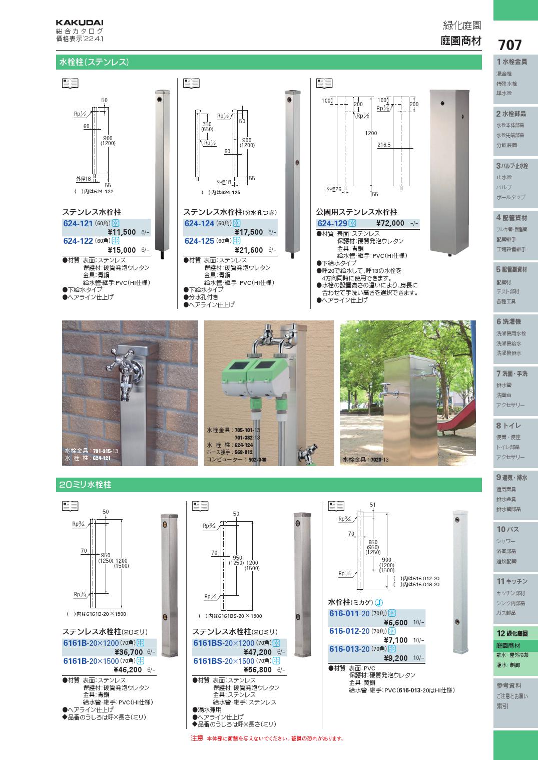カクダイ 624-115 ステンレス水栓柱(分水孔つき)  60角 - 4