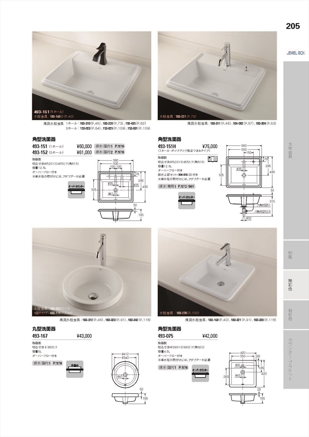高級品市場 493-143-GB KAKUDAI カクダイ 角型洗面器 グレーブラウン 4972353063451