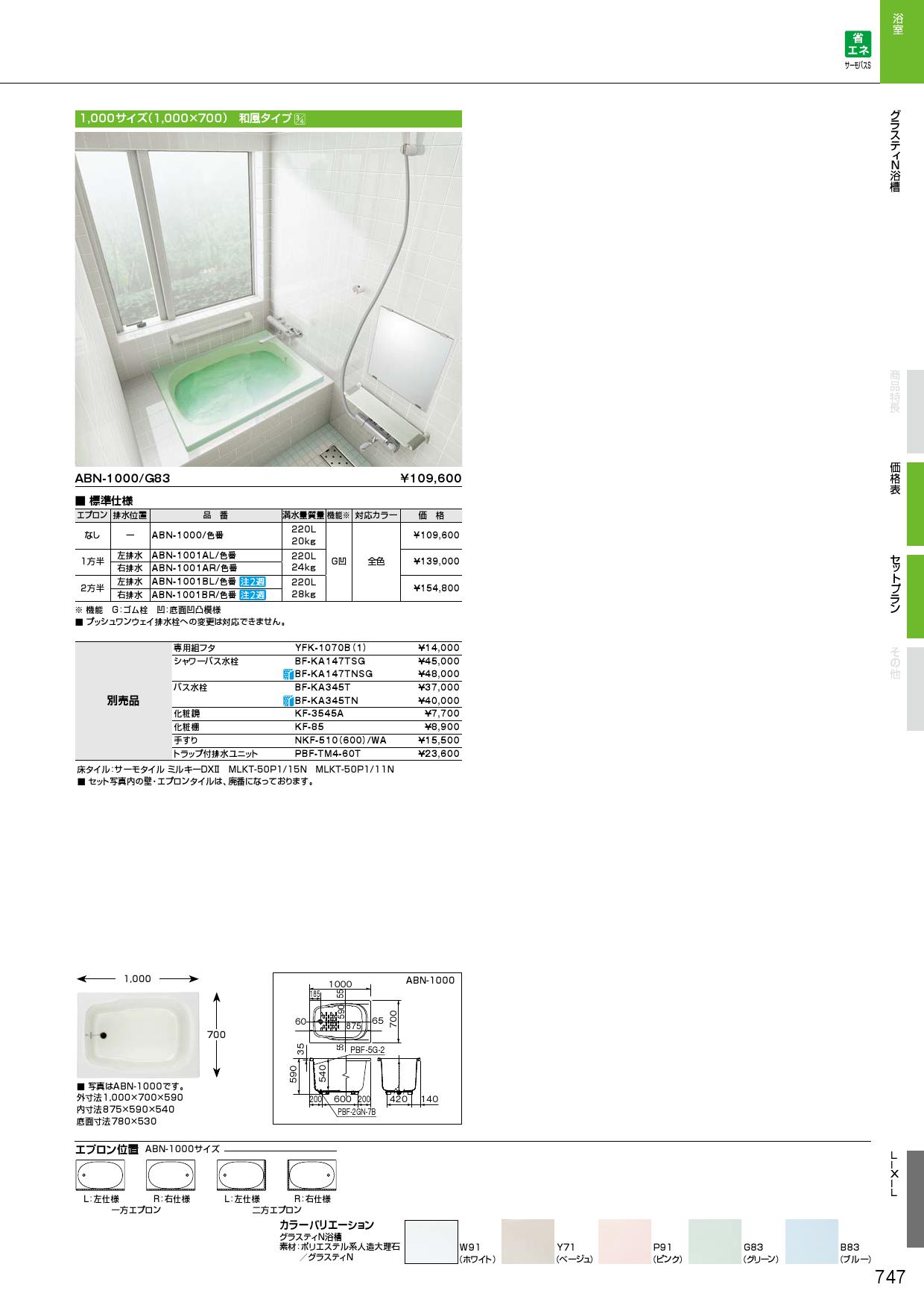 ABN-1001BR】 リクシル グラスティN浴槽(二方半エプロン) яз∠ abn-1001br アールホームマート !店  通販 