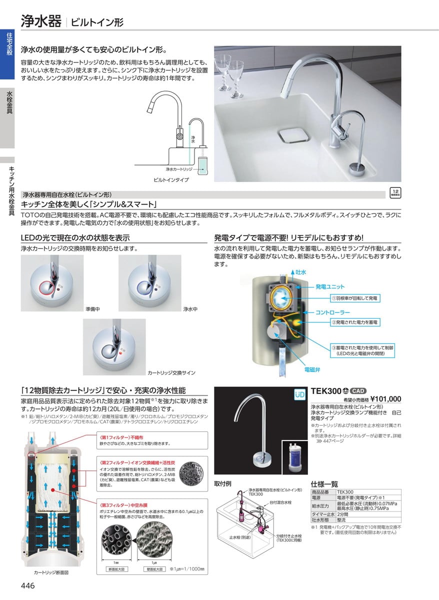 水栓金具 TOTO TEK300 □ ビルトイン形 キッチン 浄水器専用自在水栓