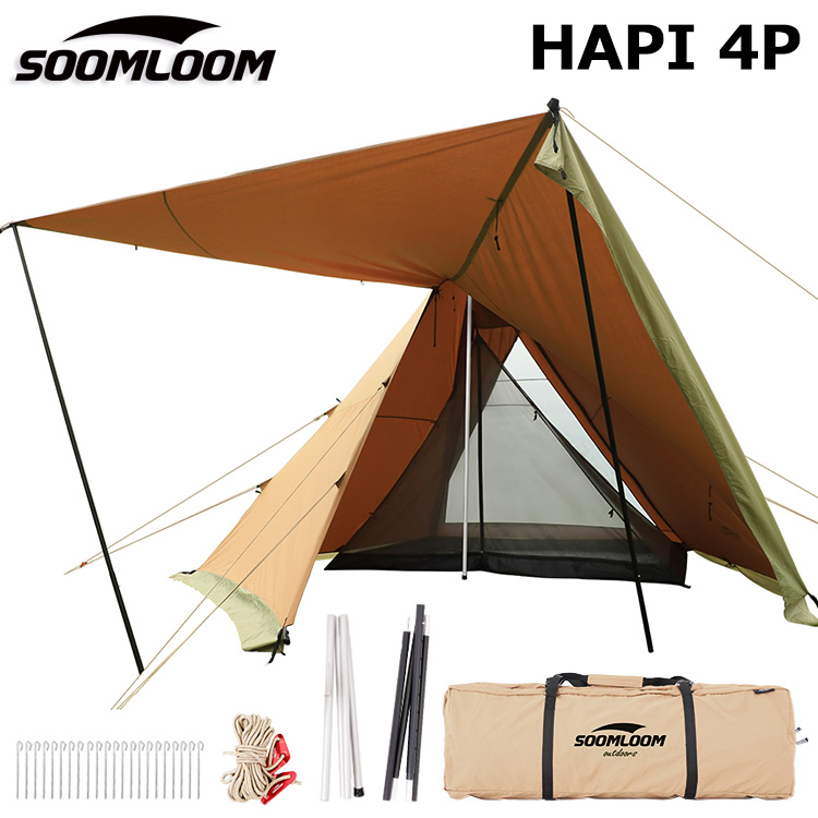 Soomloom テント タープ 両用 ティピーテント ワンポールテント HAPI 4P inner 4.5ｍx4.3ｍx2.8ｍ 焚き火可  ポリコットンTC ファイアプレイス 大型テント