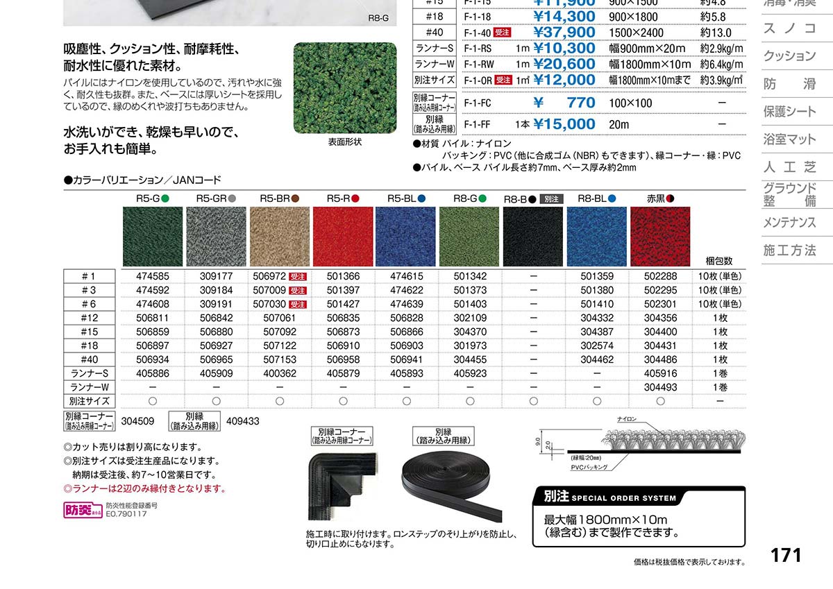 山崎産業 ロンステップマット ランナーW 180cm幅切売り R/B(赤/黒) 1m