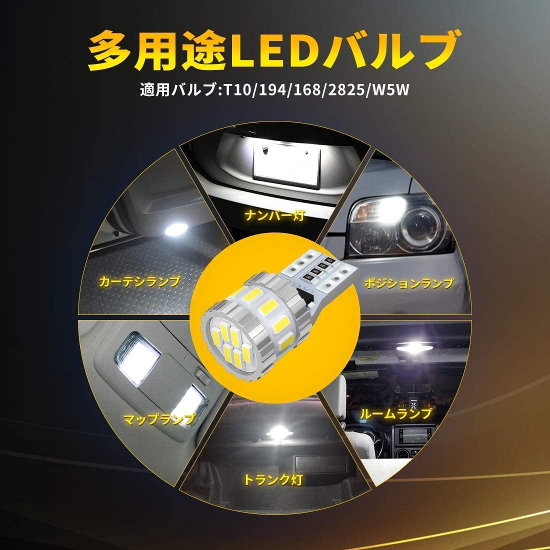 海外 新型 爆光 高性能 高耐久 T10 LED ポジション ナンバー灯 10