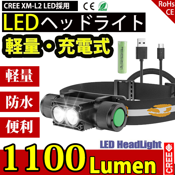 LED ヘッドライト USB充電式 高輝度 超軽量 強力 小型 CREE社製LED 1100ルーメン明るい 6モード SOS点滅  IPX6防水防塵-サクル本店 | サクル株式会社