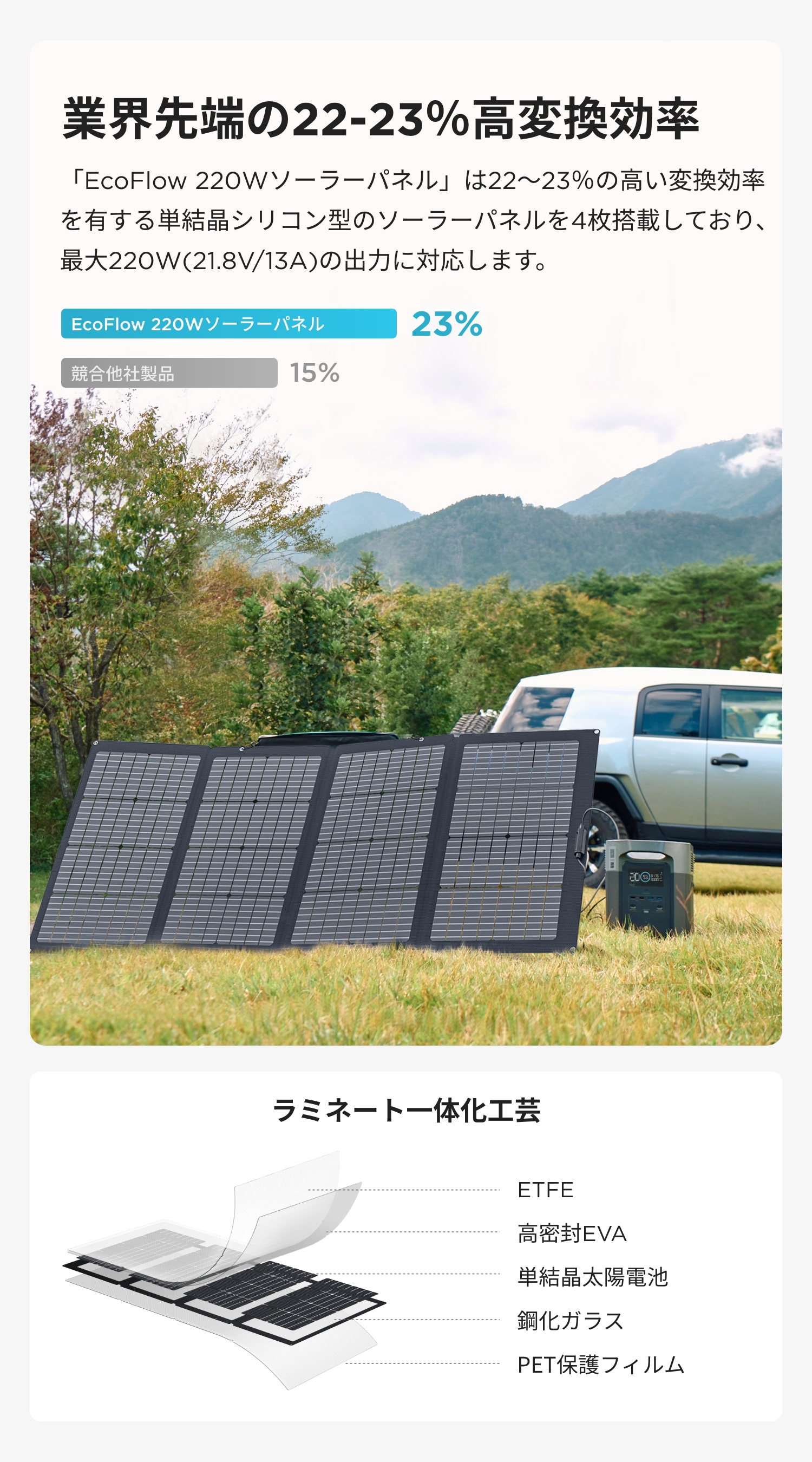 2022新発 EcoFlow公式 店ソーラーパネル 220W 太陽光発電 太陽光パネル