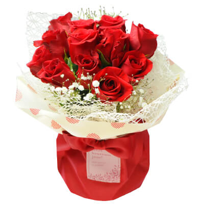 母の日に贈る花/そのまま飾れる 赤いバラ12本のブーケ