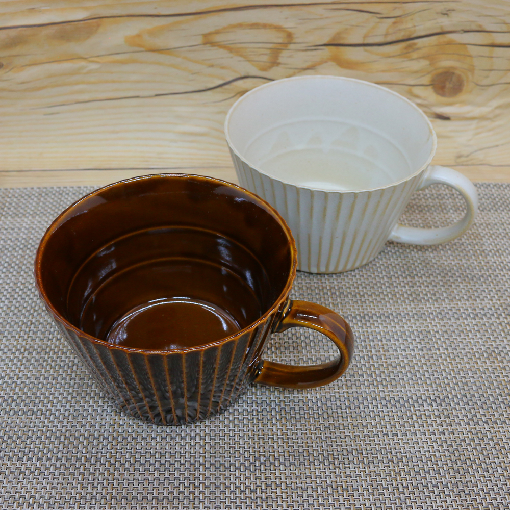 スープカップ 美濃焼 華蝶扇スープカップ（アメ） 色違いあり シノギ｜和食器 陶器 三階菱