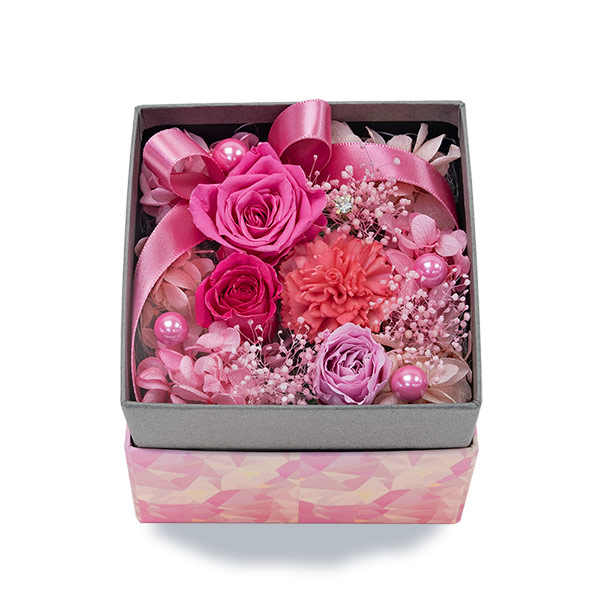 【母の日】ピンクバラのキュートなプリザーブドフラワーボックス