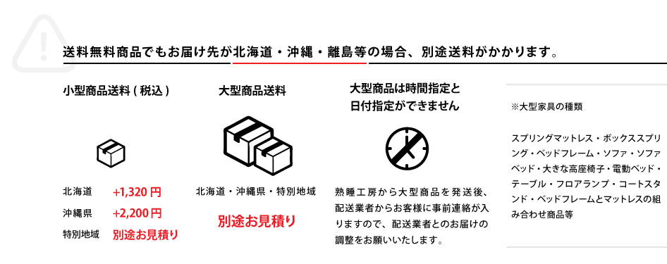 送料無料となっていても、北海道・沖縄県・特別地域では送料が加算されます。