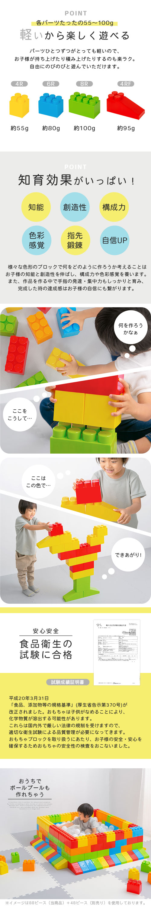 ブロック おもちゃ 88ピース セット 積み木 積木 1歳 2歳 3歳 教材 知育玩具 組み立て 組立 説明書付き 勉強 学習 遊具 大型 子供  パズル 遊具 ビッグ 誕生日 :ETC001395:インテリアのゲキカグ !店 通販 