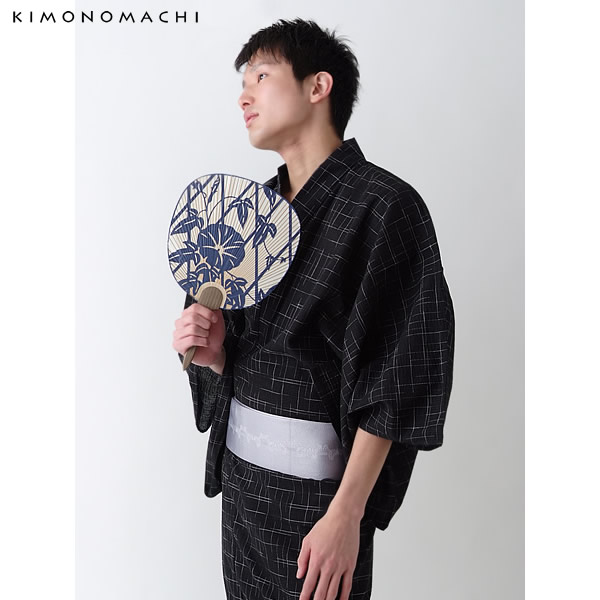 男性用浴衣セット｜men's yukata：No.3「黒十字絣」 - 京都きもの町 -