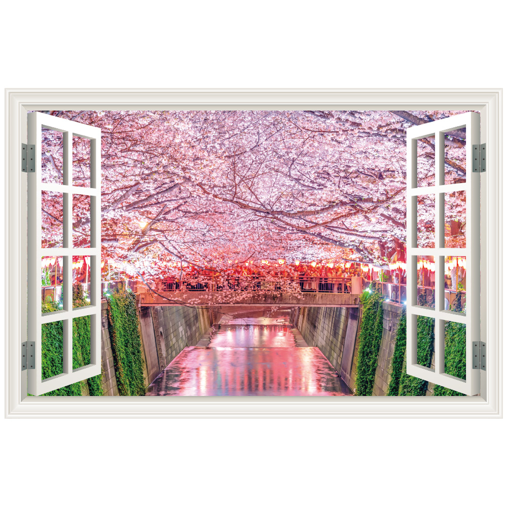 ウォールステッカー 桜 さくら サクラ 窓枠 日本製 MU3 祭 東京 夜景 壁紙 シール ポスター 絵画