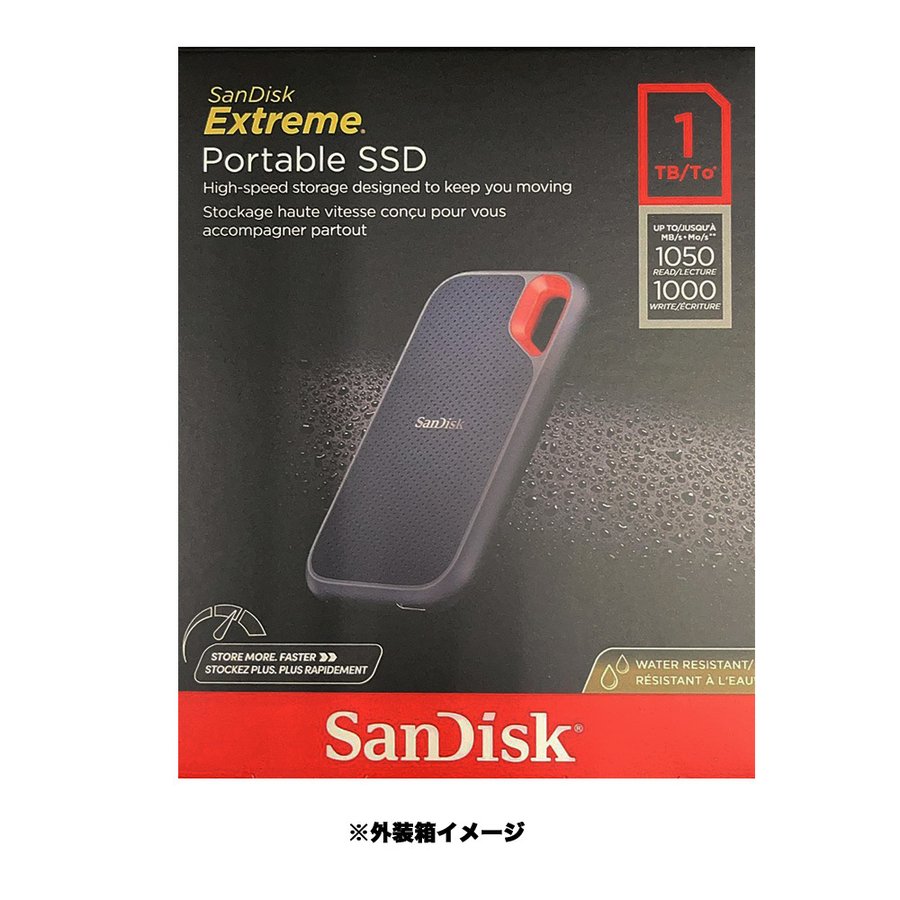 SanDisk SSD 外付け 500GB USB3.2Gen2 読出最大1050MB/秒 防滴防塵 SDSSDE61-500G-GH25  ポータブルSSD V2 Win Mac 海外向けエコパッケージ