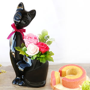 
母の日 人気　【猫】プリザーブドフラワー　黒
