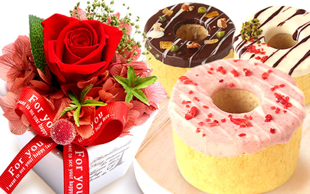 
母の日プレゼント　薔薇プリザーブド赤とお菓子【全部】
