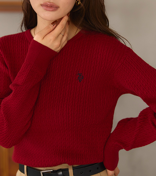 U.S. POLO ASSN. 選べるネックケーブルニット