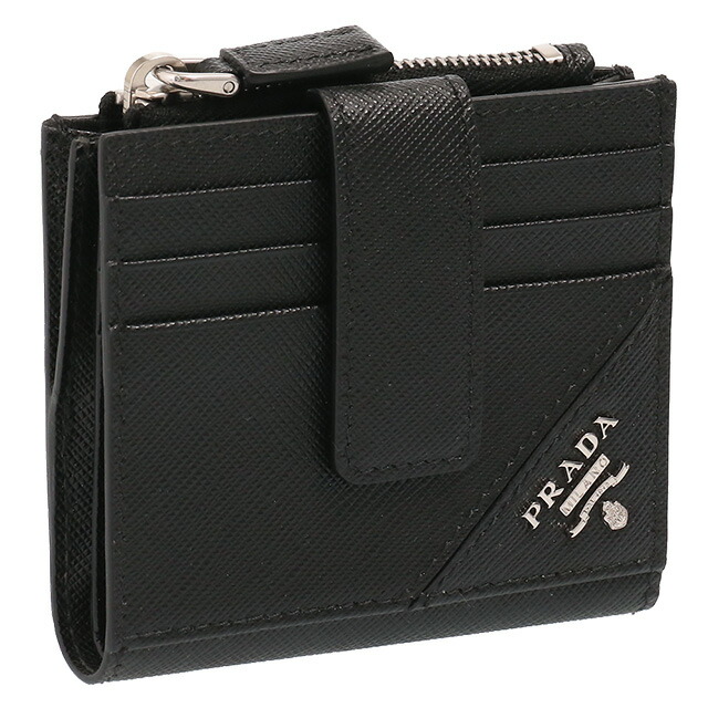 プラダ／PRADA ”サフィアーノレザー カードケース”型押しレザー2つ折り財布(ブラック) 2MC066 SAFFIANO  METAL(QME)NERO
