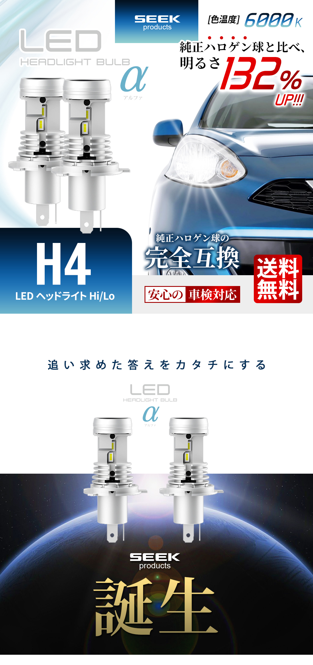 LEDヘッドライト H4 Hi/Lo 切替 ポン付 冷却ファン内蔵 車 電球 LEDバルブ CSP7035チップ搭載 6000K 車検対応  純正ハロゲン完全互換 アルファ 送料無料 :SOSALPHA-H4:シークオンラインショッピング 通販 