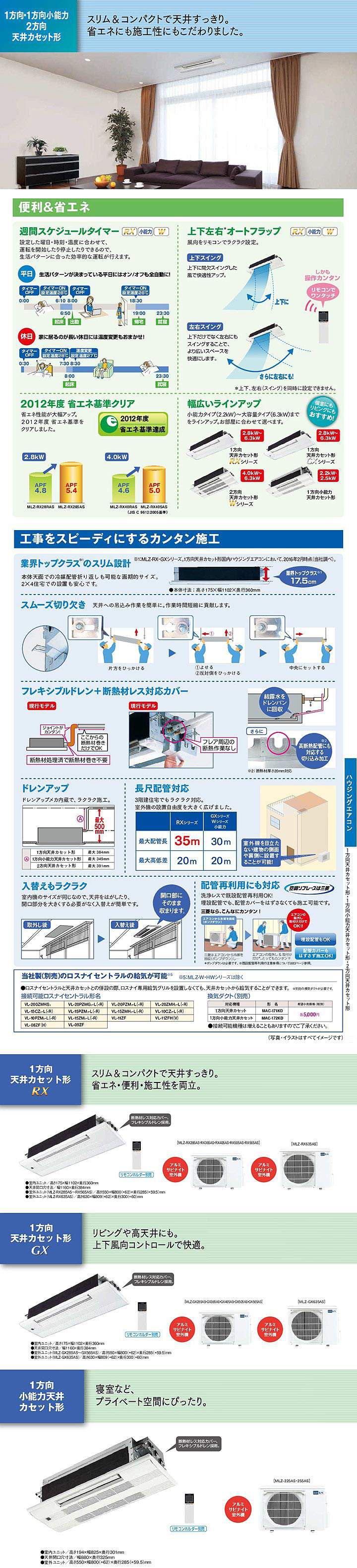 日本最大のブランド日本最大のブランド三菱 ハウジングエアコン １方向天井カセット形 MLZ-RX5622AS-IN ストーブ・ヒーター 