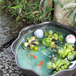 12号緑釉ハケメ水鉢