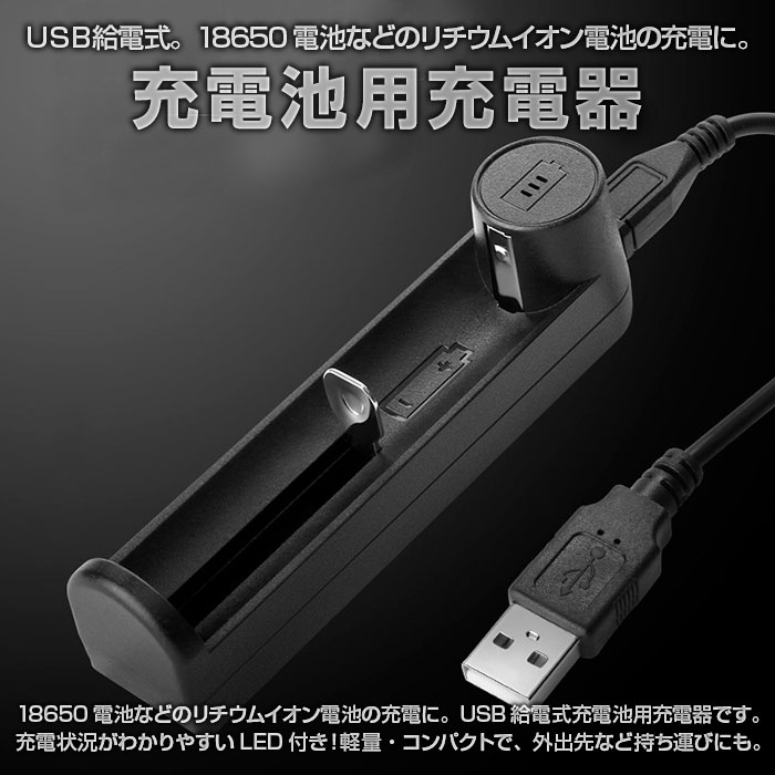 充電池用充電器 USB給電式 リチウムイオン電池 充電池 USB充電器 軽量 コンパクト 持ち運び 充電状況 LEDランプ 周辺機器 アクセサリー