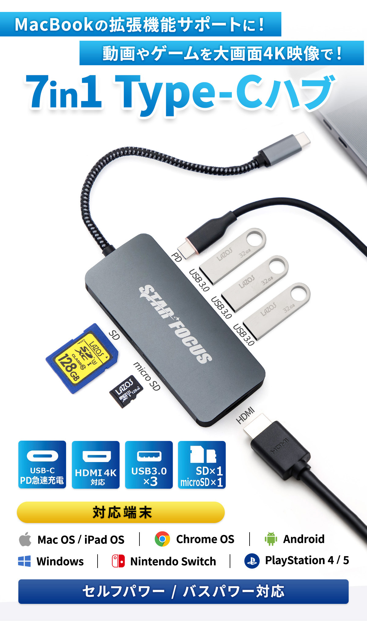 SHYPT in USB Type CハブドッキングステーションUSB-C-HDMI USB 3.0 HUB SD TFカードPDアダプタ