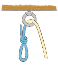 1.ロープの輪っか側をボルトに通します。