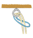 2.回したロープの輪っかに、折ったロープの二股側を通します。