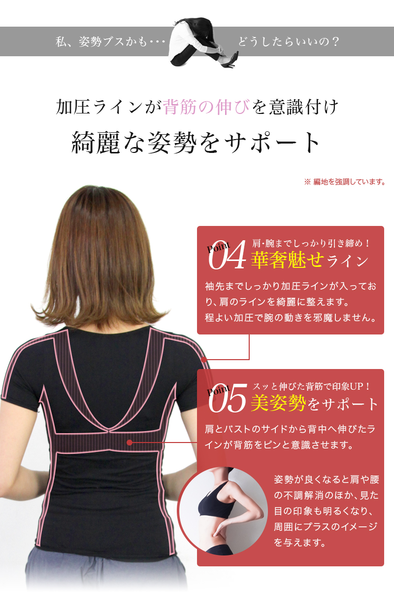 加圧インナー レディース 3枚セット 加圧シャツ 女性用 ダイエットインナー 着圧 引き締め インナー 猫背 補正下着 半袖 tシャツ SlimTop  「meru3」 :ladyshirt3:TrendMarche
