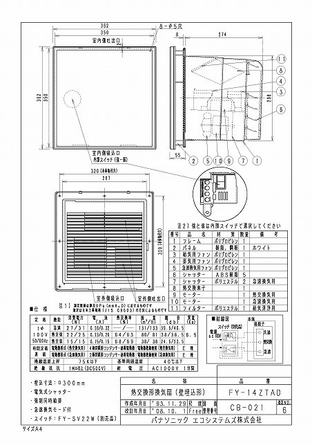 パナソニック 換気扇 【FY-14ZTAD】 埋込形空調換気扇 壁埋熱交形 