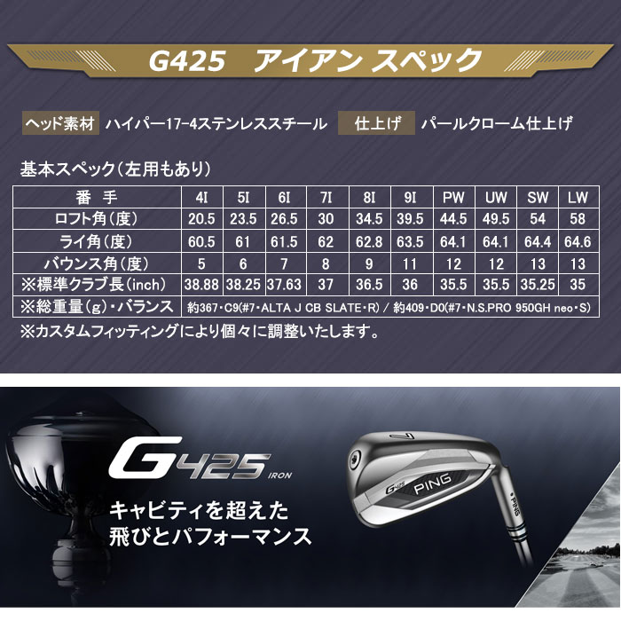 PING ピン G425 アイアン N.S.PRO 950 neo 6〜PW （5本セット） 日本 